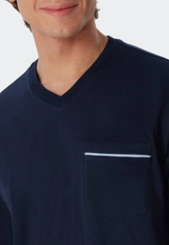 Schiesser Pajamas Long V-neck Stripes Dark Blue - Comfort Fit -Uni Style Shop schlafanzug lang v ausschnitt streifen dunkelblau comfort fit 179107 803 detail3