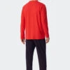Schiesser Pajamas Long V-neck Stripes Red - ComfortFit