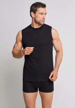 Schiesser Sleeveless Shirt 2-pack Muscle Shirt Black - Essentials -Uni Style Shop shirt aermellos 2er pack muscle shirt schwarz essentials 228010 000 front