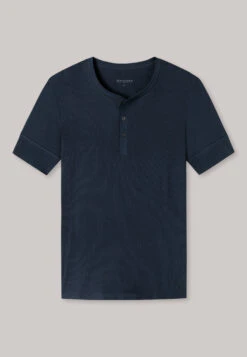 Schiesser Shirt Short-sleeved Double Rib Organic Cotton Button Placket Dark Blue - Retro Rib -Uni Style Shop shirt kurzarm doppelripp organic cotton knopfleiste dunkelblau retro rib 174018 803 detail1