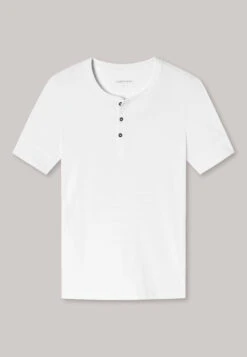 Schiesser Shirt Short-sleeved Double Rib Organic Cotton Button Placket White - Retro Rib -Uni Style Shop shirt kurzarm doppelripp organic cotton knopfleiste weiss retro rib 174018 100 detail1