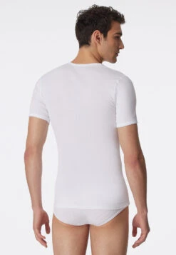 Schiesser White Short-sleeved Double Rib Shirt - Essentials -Uni Style Shop shirt kurzarm doppelripp weiss essentials 205175 100 back