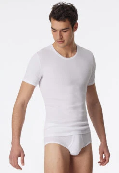 Schiesser White Short-sleeved Double Rib Shirt - Essentials -Uni Style Shop shirt kurzarm doppelripp weiss essentials 205175 100 front