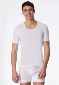 Schiesser Shirt Short Sleeve Double Ribbed White - Original Classics