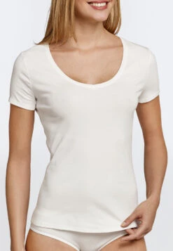 Schiesser Cream-white Short-sleeved Fine Rib Shirt - Naturschönheit -Uni Style Shop shirt kurzarm feinripp sekt naturschoenheit 144097 403 detail2