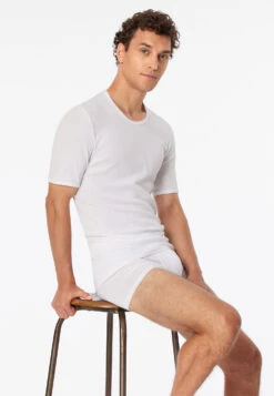 Schiesser Shirt, Short Sleeves, Fine Rib, White - Original Classics -Uni Style Shop shirt kurzarm feinripp weiss original classics 005122 100 front