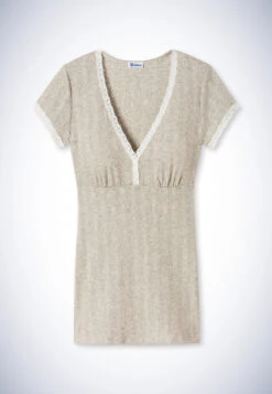 Schiesser Shirt Short Sleeve Heather Gray - Revival Agathe -Uni Style Shop shirt kurzarm grau meliert revival agathe 1 172163 202 detail1