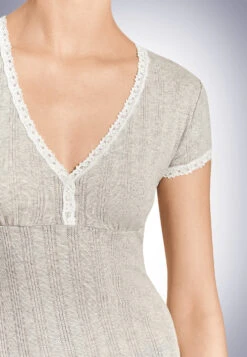 Schiesser Shirt Short Sleeve Heather Gray - Revival Agathe -Uni Style Shop shirt kurzarm grau meliert revival agathe 1 172163 202 detail3