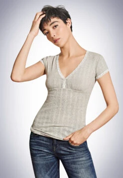 Schiesser Shirt Short Sleeve Heather Gray - Revival Agathe -Uni Style Shop shirt kurzarm grau meliert revival agathe 1 172163 202 front