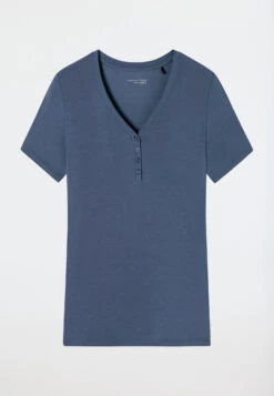 Schiesser Shirt Short-sleeved Henley Button Placket Admiral Blue - Mix+Relax -Uni Style Shop shirt kurzarm henley knopfleiste admiral mix relax 175476 801 detail1