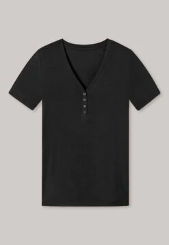 Schiesser Shirt Short-sleeved Henley Button Placket Black - Mix & Relax -Uni Style Shop shirt kurzarm henley knopfleiste schwarz mix relax 175476 000 detail1