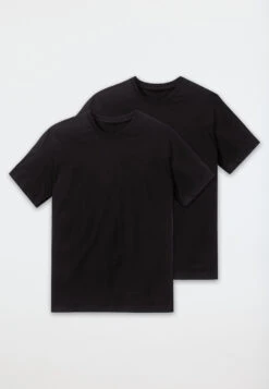 Schiesser Shirt Short Sleeve Jersey 2-pack Crew Neck Black - American T-shirt
