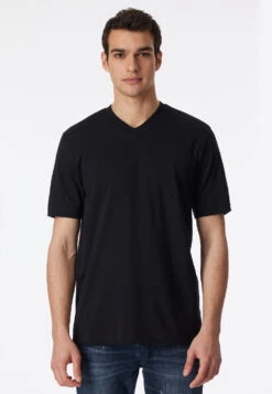 Schiesser Short Sleeve Shirt Jersey 2-pack V-neck Black - American T-shirt
