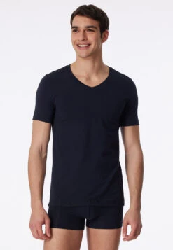 Schiesser Shirt Short-sleeve Jersey Elastic V-neck Blue-black - Long Life Soft -Uni Style Shop shirt kurzarm jersey elastisch v ausschnitt blauschwarz long life soft 1 155630 001 detail2