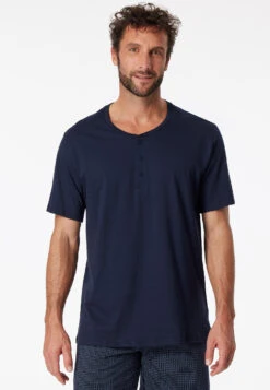 Schiesser Short-sleeved Shirt Button Placket Dark Blue - Mix & Relax -Uni Style Shop shirt kurzarm jersey knopfleiste dunkelblau mix relax 163831 803 detail2