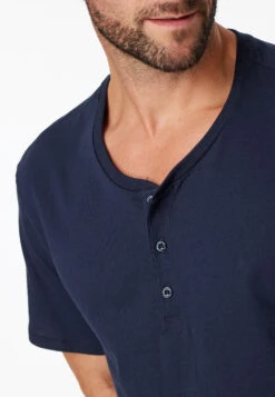 Schiesser Short-sleeved Shirt Button Placket Dark Blue - Mix & Relax -Uni Style Shop shirt kurzarm jersey knopfleiste dunkelblau mix relax 163831 803 detail3