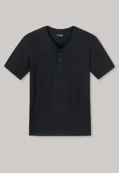 Schiesser Shirt Short-sleeve Jersey Button Placket Black - Mix + Relax -Uni Style Shop shirt kurzarm jersey knopfleiste schwarz mix relax 163831 000 detail1