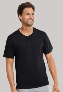 Schiesser Shirt Short-sleeve Jersey Button Placket Black - Mix + Relax -Uni Style Shop shirt kurzarm jersey knopfleiste schwarz mix relax 163831 000 detail2
