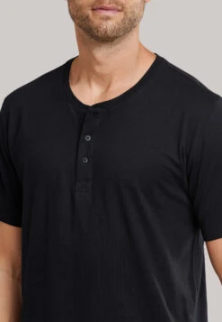 Schiesser Shirt Short-sleeve Jersey Button Placket Black - Mix + Relax -Uni Style Shop shirt kurzarm jersey knopfleiste schwarz mix relax 163831 000 detail3