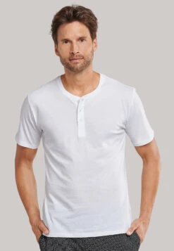 Schiesser Shirt Short-sleeve Jersey Button Placket White - Mix & Relax 8 Schiesser Shirt Short-sleeve Jersey Button Placket White - Mix & Relax -Uni Style Shop shirt kurzarm jersey knopfleiste weiss mix relax 163831 100 detail2