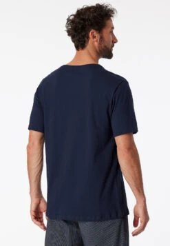 Schiesser Shirt Short Sleeve Crew Neck Dark Blue - Mix & Relax Cotton