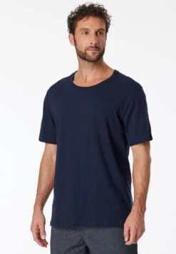 Schiesser Shirt Short Sleeve Crew Neck Dark Blue - Mix & Relax Cotton -Uni Style Shop shirt kurzarm jersey rundhals dunkelblau mix relax 163832 803 detail2