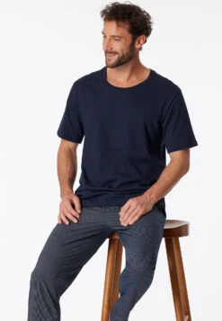 Schiesser Shirt Short Sleeve Crew Neck Dark Blue - Mix & Relax Cotton -Uni Style Shop shirt kurzarm jersey rundhals dunkelblau mix relax 163832 803 front