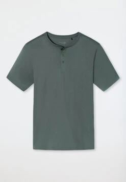 Schiesser Shirt Short-sleeved Organic Cotton Mercerized Button Placket Jade - Mix & Relax -Uni Style Shop shirt kurzarm organic cotton merzerisiert knopfleiste jade mix relax 178950 713 detail1
