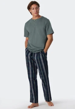 Schiesser Shirt Short-sleeved Organic Cotton Mercerized Button Placket Jade - Mix & Relax -Uni Style Shop shirt kurzarm organic cotton merzerisiert knopfleiste jade mix relax 178950 713 front