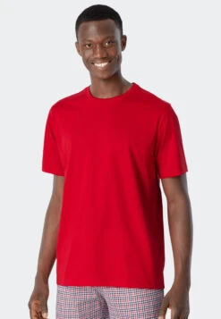 Schiesser Shirt Short-sleeved Organic Cotton Mercerized Red - Mix & Relax -Uni Style Shop shirt kurzarm organic cotton merzerisiert rot mix relax 178940 500 detail2