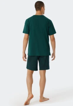 Schiesser Shirt Short-sleeved Organic Cotton V-neck Dark Green - Mix & Relax -Uni Style Shop shirt kurzarm organic cotton v ausschnitt dunkelgruen mix relax 178937 702 back