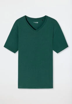 Schiesser Shirt Short-sleeved Organic Cotton V-neck Dark Green - Mix & Relax -Uni Style Shop shirt kurzarm organic cotton v ausschnitt dunkelgruen mix relax 178937 702 detail1
