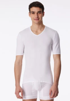 Schiesser Short Sleeve Shirt, V-neck?, Fine Rib, White - Original Classics -Uni Style Shop shirt kurzarm v ausschnitt feinripp weiss original classics 005123 100 detail2
