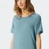 Schiesser Shirt Short-sleeved Viscose Oversized Blue-gray - Mix & Relax