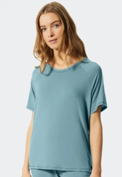 Schiesser Shirt Short-sleeved Viscose Oversized Blue-gray - Mix & Relax