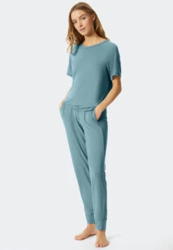 Schiesser Shirt Short-sleeved Viscose Oversized Blue-gray - Mix & Relax -Uni Style Shop shirt kurzarm viskose oversized blaugrau mix relax 175043 808 front