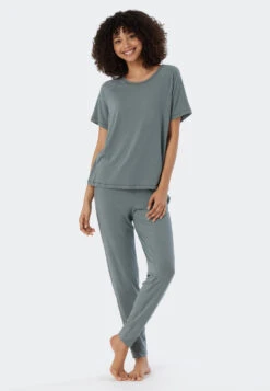 Schiesser Shirt Short-sleeved Viscose Oversized Jade - Mix & Relax -Uni Style Shop shirt kurzarm viskose oversized jade mix relax 175043 713 front