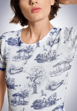 Schiesser Short-sleeved Shirt White-blue - Revival Greta