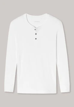 Schiesser Shirt Long-sleeved Double Rib Organic Cotton Button Placket White - Retro Rib -Uni Style Shop shirt langarm doppelripp organic cotton knopfleiste weiss retro rib 174019 100 detail1