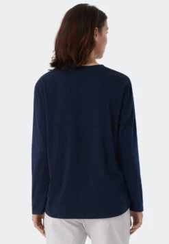 Schiesser T-shirt Long-sleeved Dark Blue - Mix+Relax -Uni Style Shop shirt langarm dunkeblau mix relax 179273 803 back