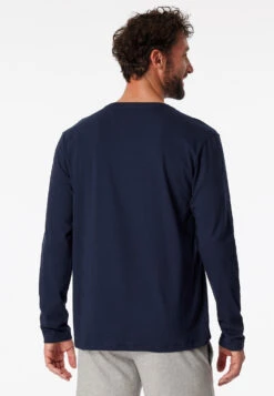 Schiesser Long-sleeved Shirt Button Placket Dark Blue - Mix & Relax -Uni Style Shop shirt langarm jersey knopfleiste dunkelblau mix relax 163837 803 back