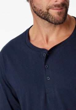 Schiesser Long-sleeved Shirt Button Placket Dark Blue - Mix & Relax -Uni Style Shop shirt langarm jersey knopfleiste dunkelblau mix relax 163837 803 detail3