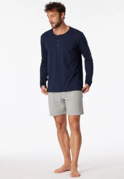 Schiesser Long-sleeved Shirt Button Placket Dark Blue - Mix & Relax -Uni Style Shop shirt langarm jersey knopfleiste dunkelblau mix relax 163837 803 front