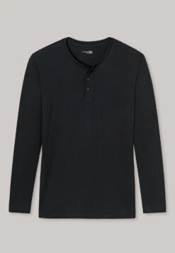 Schiesser Black Long-sleeved Shirt Button Placket - Mix & Relax 7 Schiesser Black Long-sleeved Shirt Button Placket - Mix & Relax -Uni Style Shop shirt langarm jersey knopfleiste schwarz mix relax 163837 000 detail1