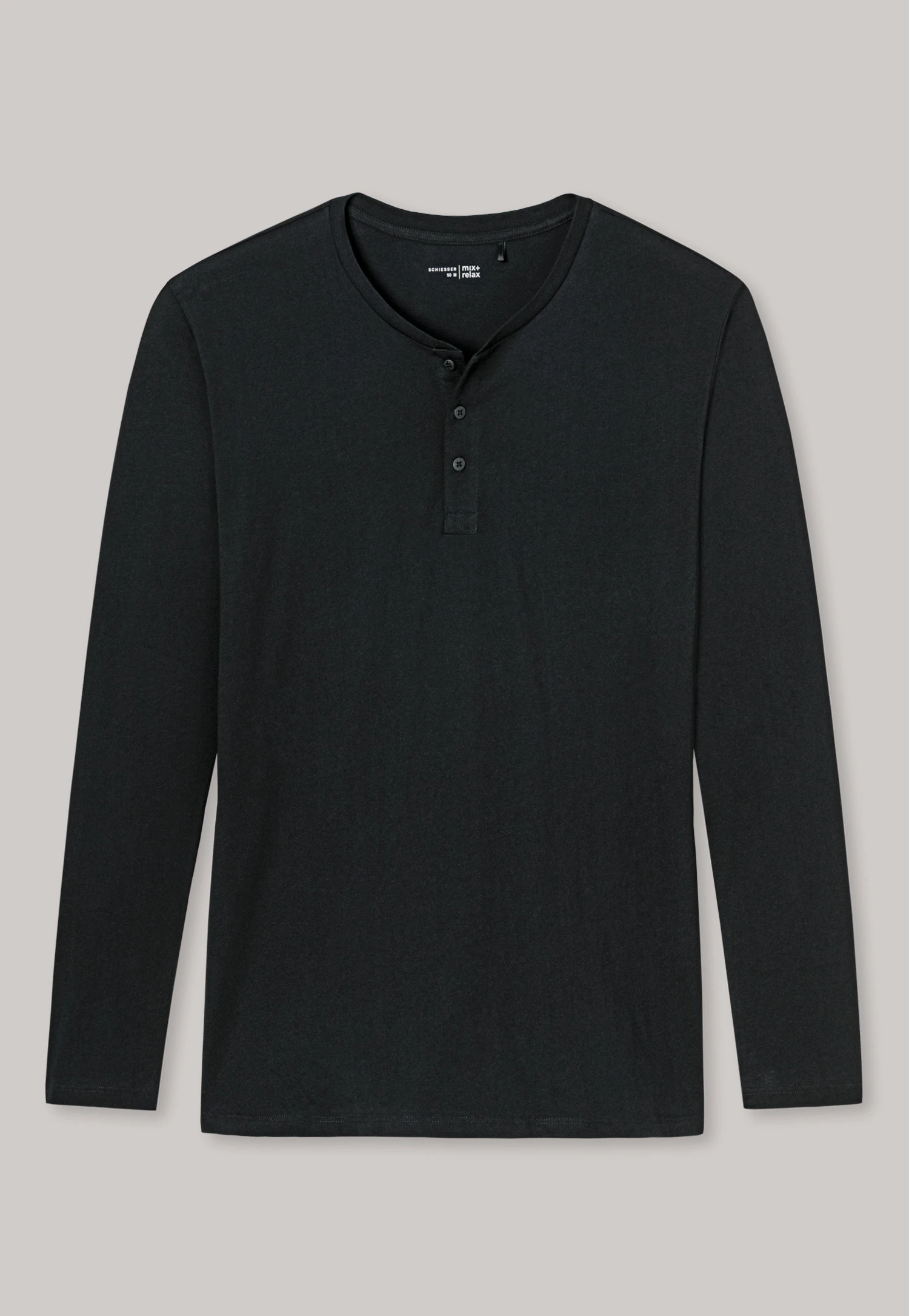Schiesser Black Long-sleeved Shirt Button Placket - Mix & Relax 3 Schiesser Black Long-sleeved Shirt Button Placket - Mix & Relax - Image 3