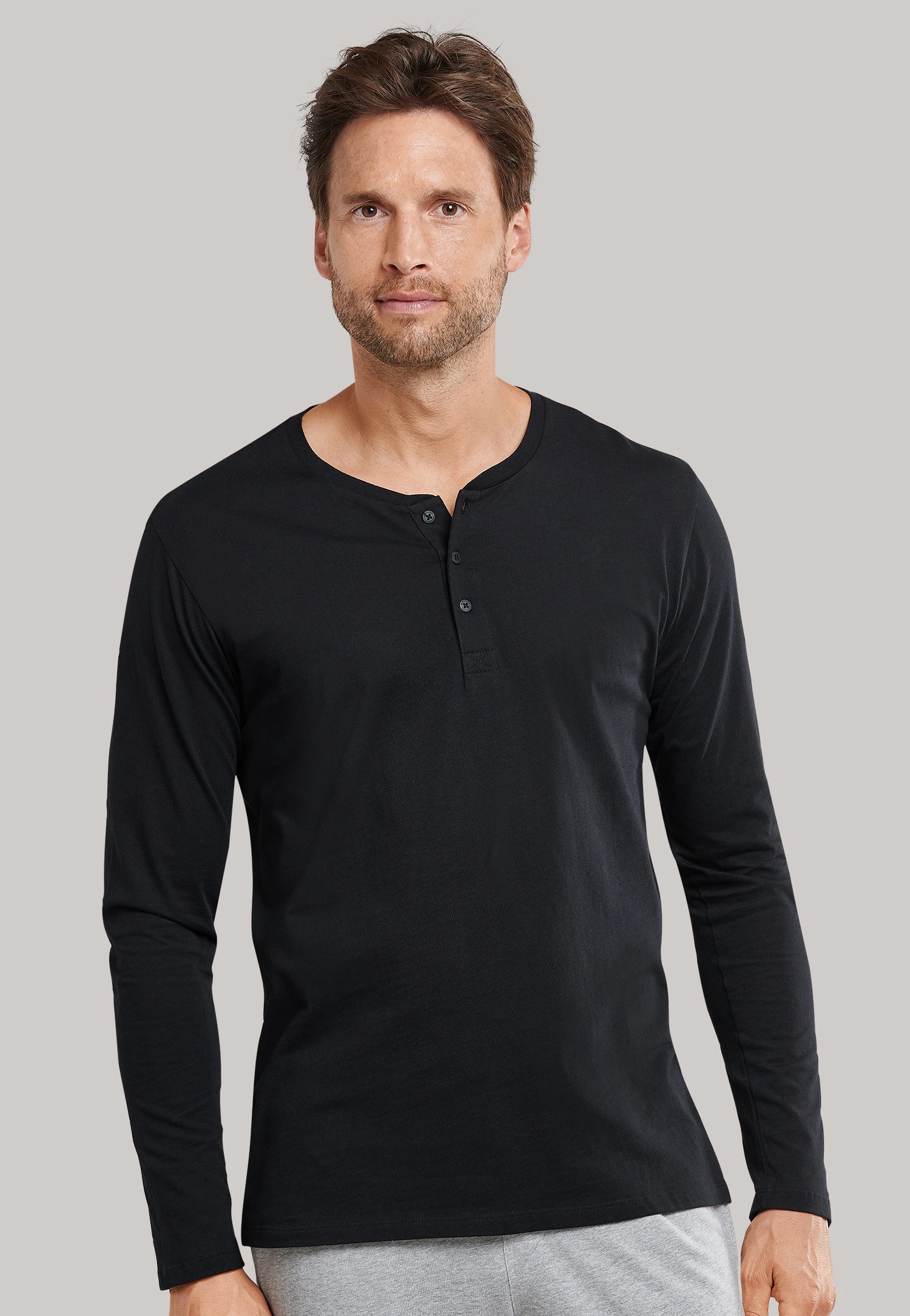 Schiesser Black Long-sleeved Shirt Button Placket - Mix & Relax 5 Schiesser Black Long-sleeved Shirt Button Placket - Mix & Relax - Image 5