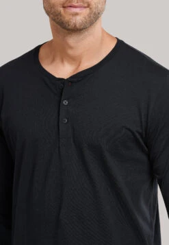 Schiesser Black Long-sleeved Shirt Button Placket - Mix & Relax