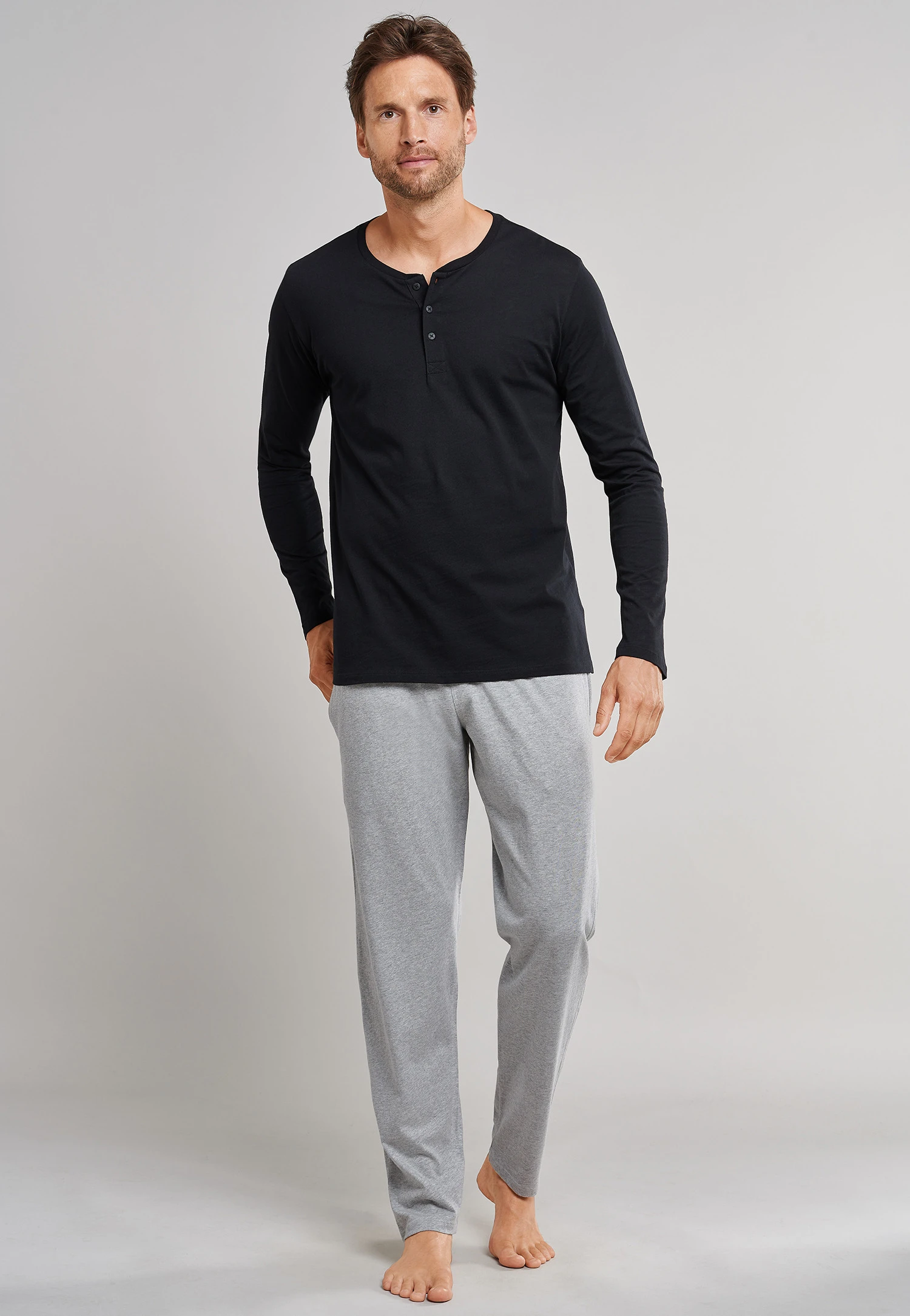 Schiesser Black Long-sleeved Shirt Button Placket - Mix & Relax 2 Schiesser Black Long-sleeved Shirt Button Placket - Mix & Relax - Image 2