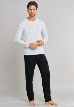 Schiesser Shirt Long-sleeved Jersey Button Placket White - Mix + Relax -Uni Style Shop shirt langarm jersey knopfleiste weiss mix relax 163837 100 front