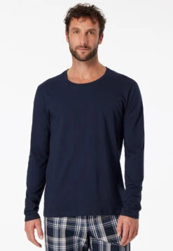 Schiesser Long-sleeved Shirt Crew Neck Dark Blue - Mix & Relax Cotton